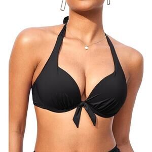 NWT New Dobreva Womens Size 36DD Black Underwire Push Up Halter Bikini Top ONLY
